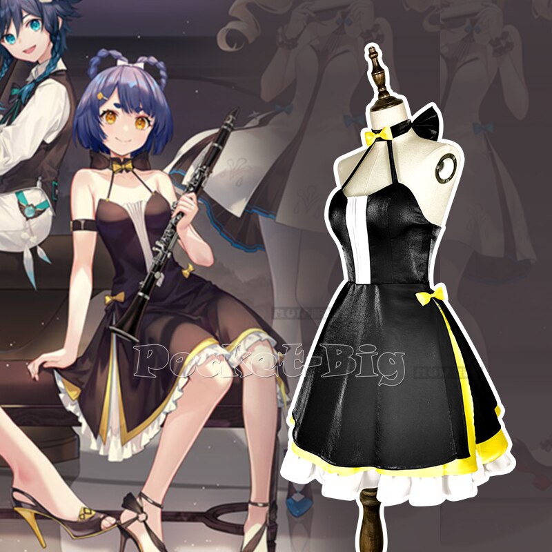 Genshin Impact Game Xiangling ڽ ǻ Symphony Orchestra Black Dress Bow 5  Ʈ